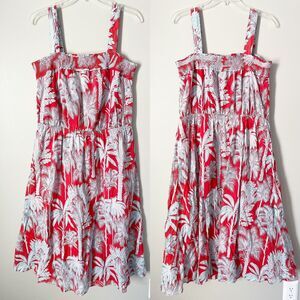 Talbots Plus Size 14 Dress Smocked Palm Tree Fit & Flare Midi Dress NEW NWT